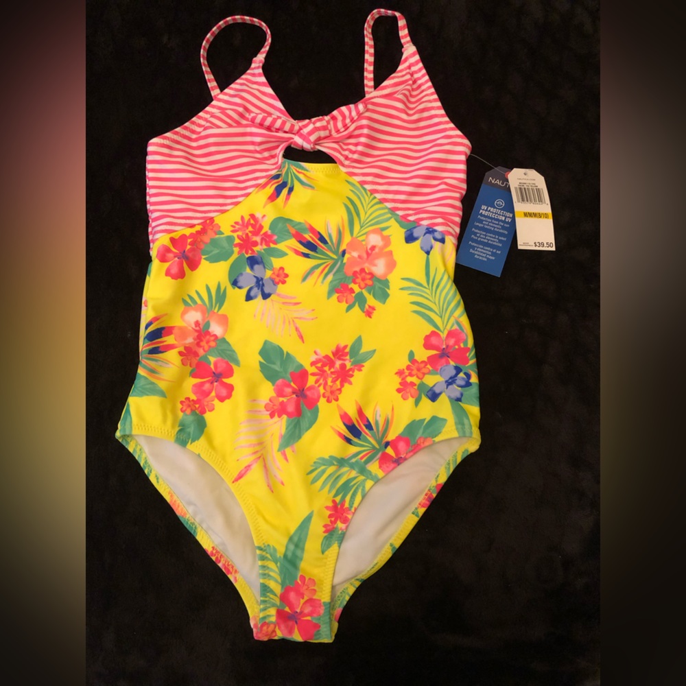 Girls Nautica swimsuit, Medium, vibrant multicolor